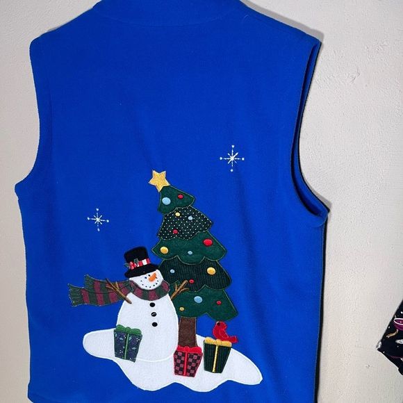 Christmas in Nature Blue Fleece + Snowman Striped Scarf and a Cardinal on Top - Picture 4 of 6